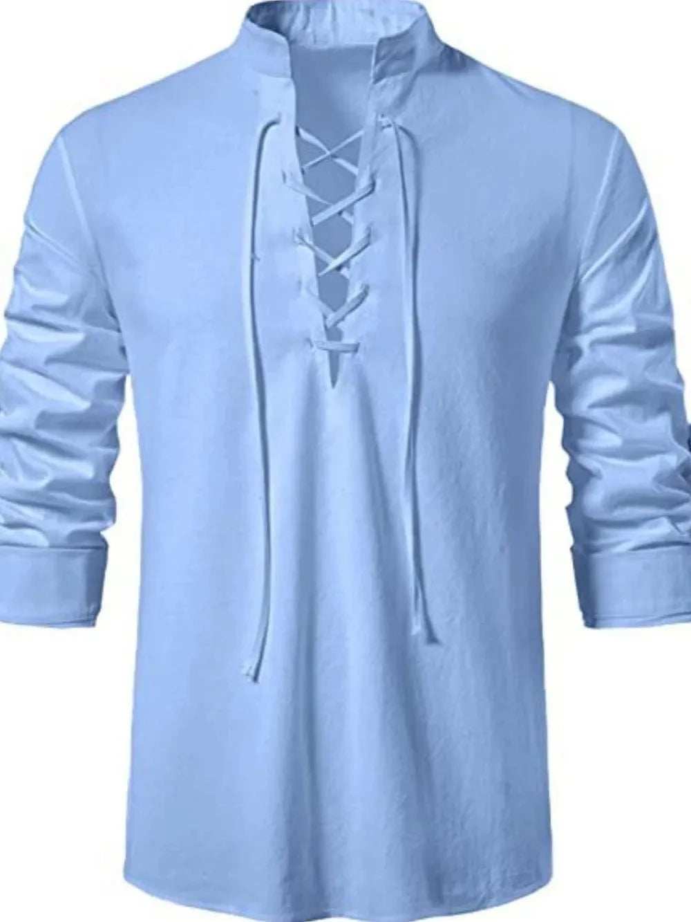 Men's Lace Up Long Sleeve Polo - Trendsi - Flyclothing LLC