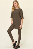 Double Take Full Size Round Neck Dropped Shoulder T-Shirt and Leggings Set - Trendsi