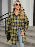 Plaid Collared Neck Long Sleeve Shirt - Trendsi - Flyclothing LLC