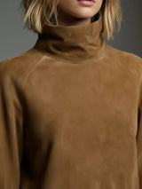 Full Size Suede Turtleneck Lantern Sleeve Mini Dress Plus Size - Trendsi - Flyclothing LLC