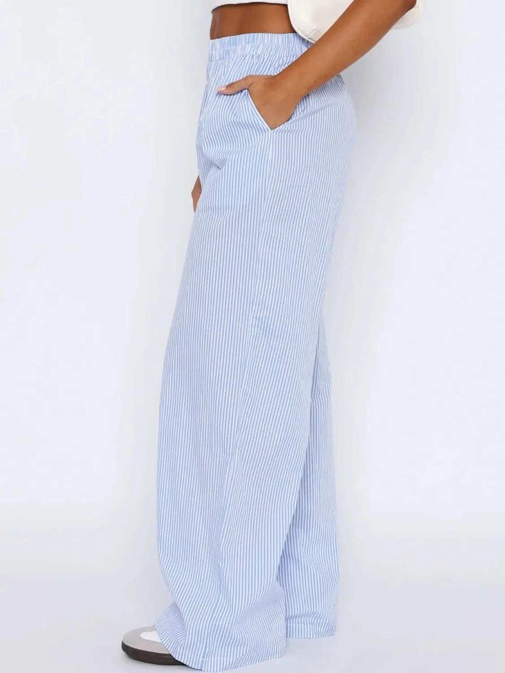 Pocketed Striped Wide Leg Pants - Trendsi - Flyclothing LLC