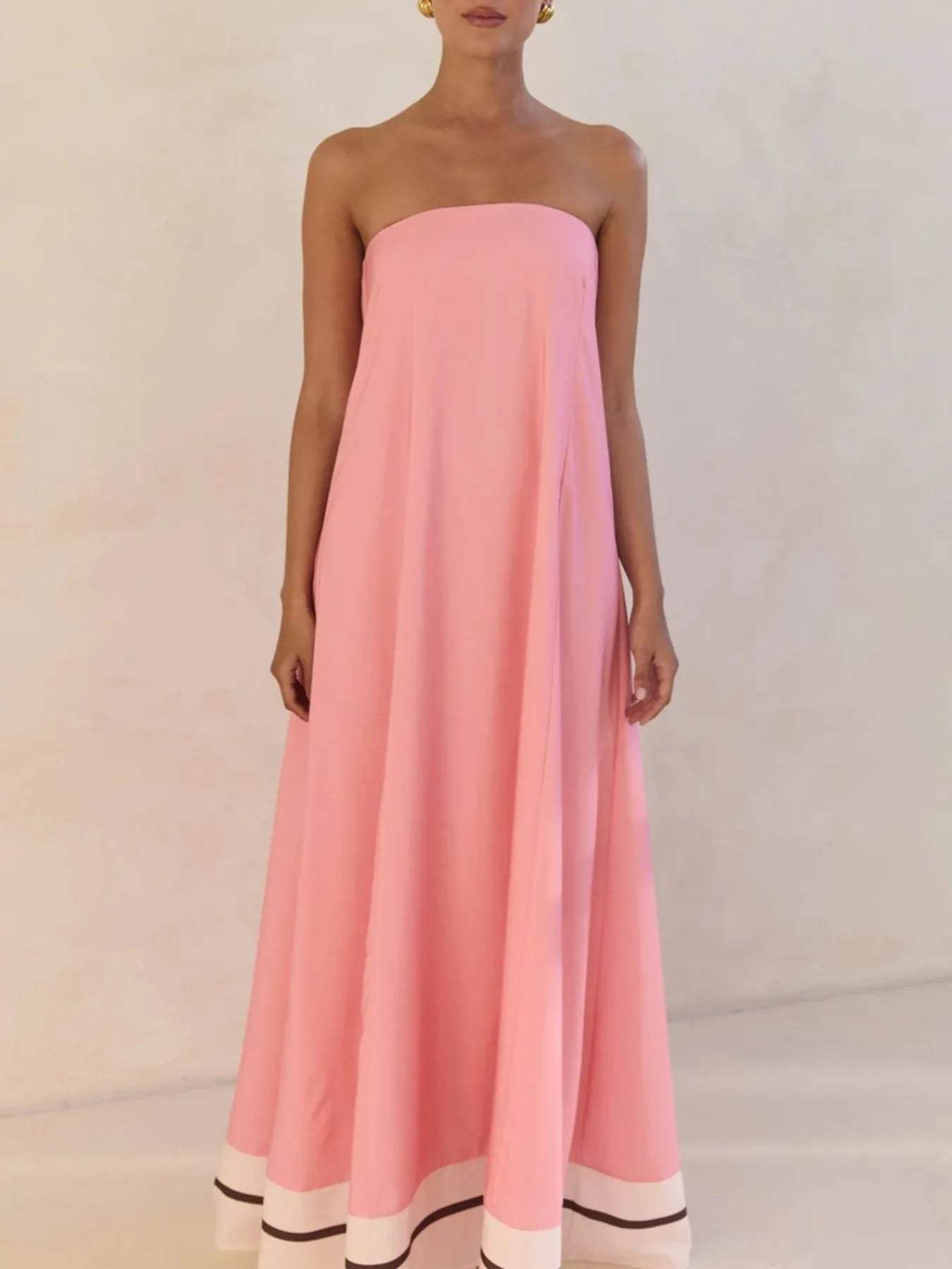 Smocked Printed Tube Maxi Dress - Trendsi - Flyclothing LLC