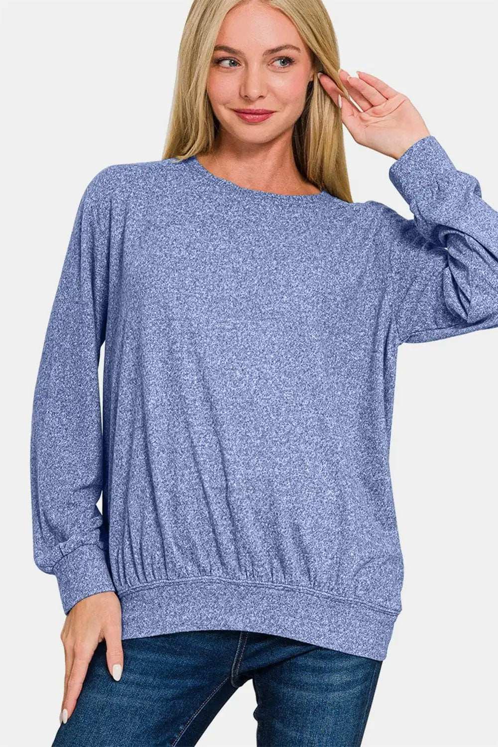 Zenana Full Size Melange Round Neck Top - Trendsi - Flyclothing LLC
