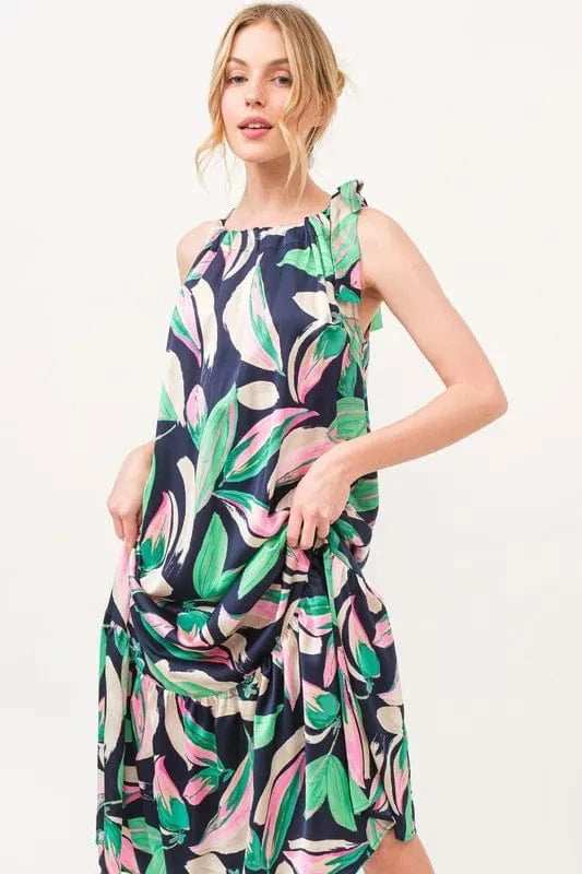 And The Why Botanical Printed Halterneck Tiered Maxi Dress - Trendsi - Flyclothing LLC