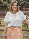 Plus Size Lace Detail Round Neck Short Sleeve Top - Trendsi - Flyclothing LLC