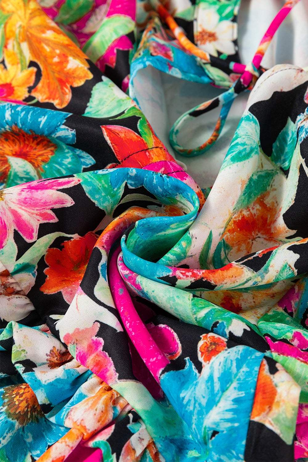 Floral Tie Neck Balloon Sleeve Blouse - Trendsi - Flyclothing LLC