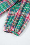 Plaid Collared Neck Three-Quarter Sleeve Shirt - Trendsi - Flyclothing LLC