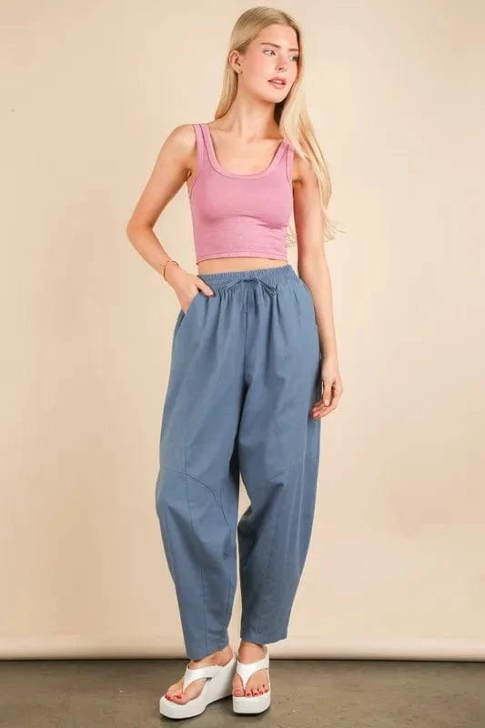 VERY J Solid Barrel Comfy Woven Pants - Trendsi