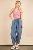 VERY J Solid Barrel Comfy Woven Pants - Trendsi