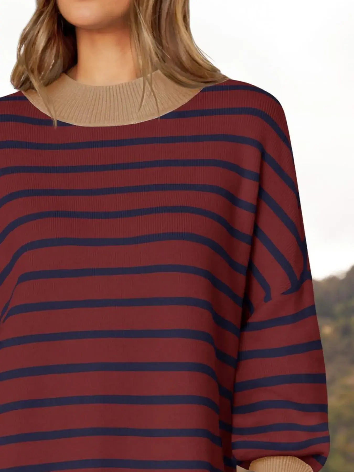 Striped Round Neck Long Sleeve Sweater - Trendsi - Flyclothing LLC