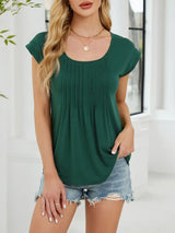 Pleated Front Scoop Neck T-Shirt - Trendsi - Flyclothing LLC