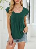 Pleated Front Scoop Neck T-Shirt - Trendsi - Flyclothing LLC
