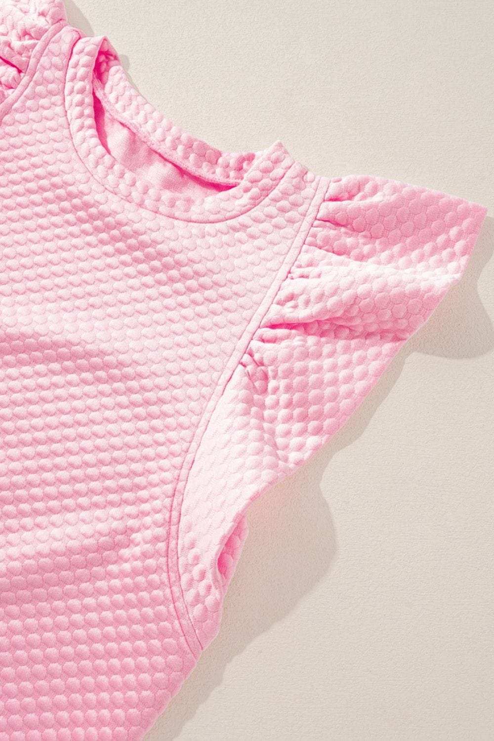 Textured Ruffle Cap Sleeve Top - Trendsi - Flyclothing LLC