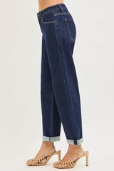 RISEN Slouchy Cropped Boyfriend Jeans With Cuffed Hem - Trendsi - Flyclothing LLC