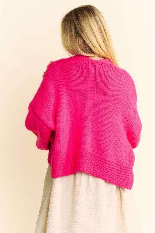 Davi & Dani Floral Applique Open Front Drop Shoulder Cardigan - Trendsi - Flyclothing LLC
