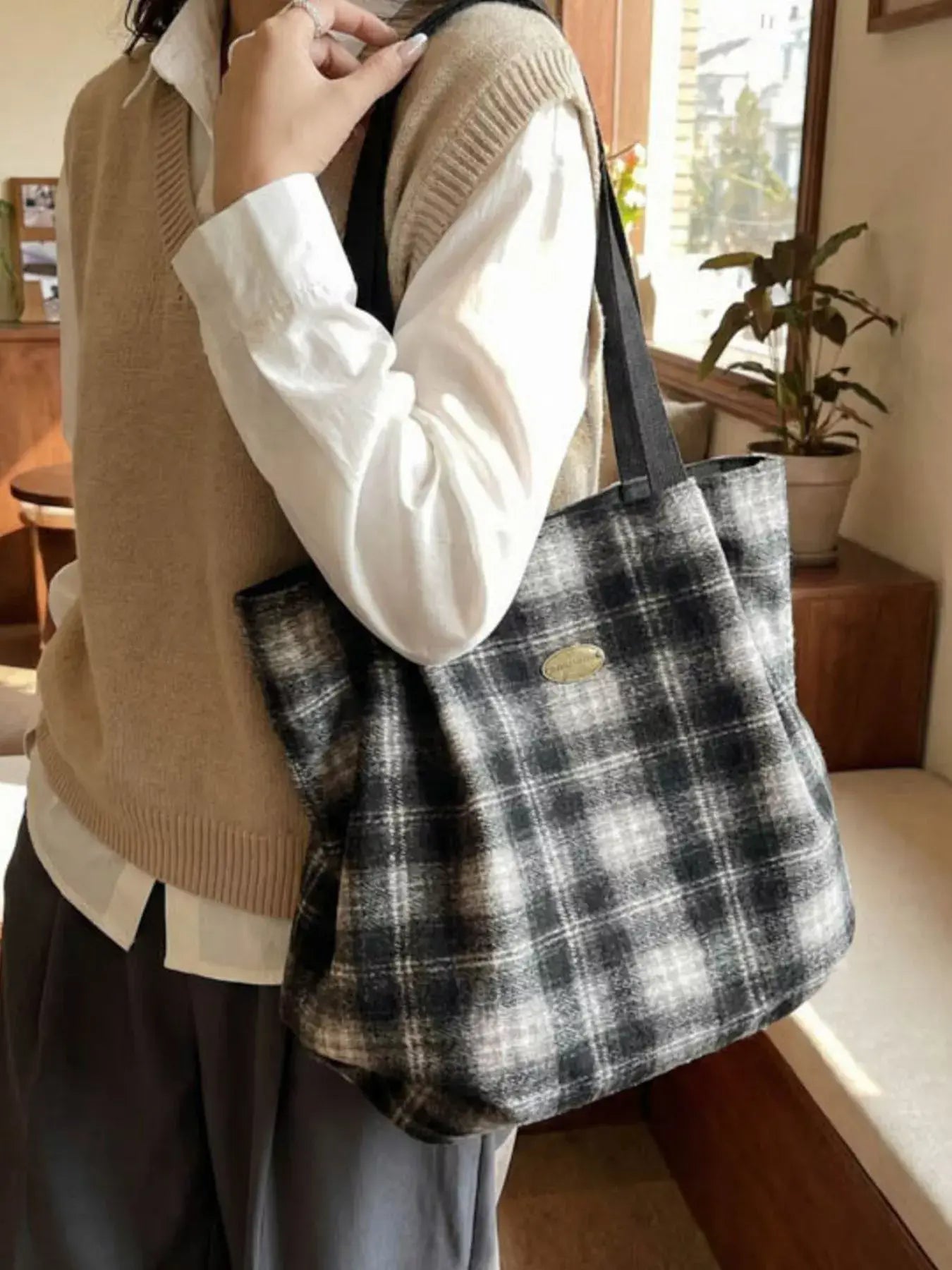 Plaid Pattern Casual Tote Bag - Trendsi - Flyclothing LLC