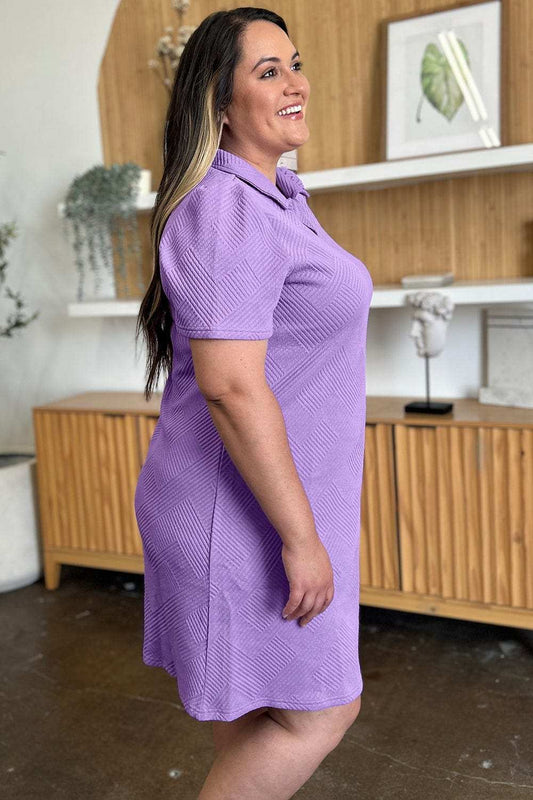 Double Take Full Size Texture Collared Neck Short Sleeve Dress - Trendsi - Flyclothing LLC