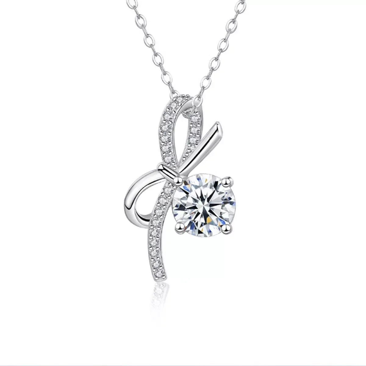 1 Carat Moissanite 925 Sterling Silver Bowknot Necklace - Trendsi - Flyclothing LLC
