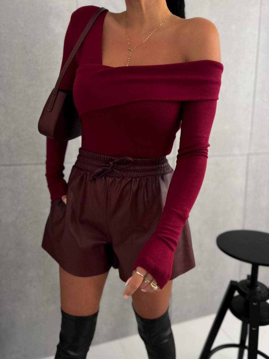 Asymmetrical Single Shoulder Long Sleeve T-Shirt - Trendsi - Flyclothing LLC