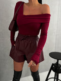 Asymmetrical Single Shoulder Long Sleeve T-Shirt - Trendsi