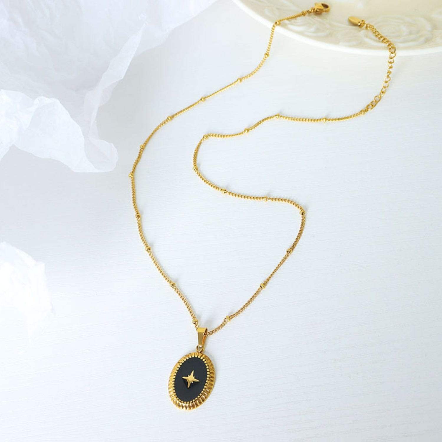 Gold-Plated Titanium Steel Oval Shape Pendant Necklace - Trendsi - Flyclothing LLC