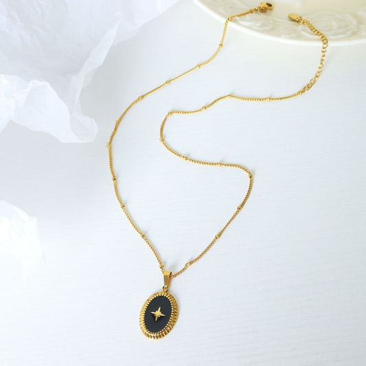 Gold-Plated Titanium Steel Oval Shape Pendant Necklace - Trendsi