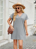 V-Neck Short Sleeve Mini Tee Dress - Trendsi - Flyclothing LLC