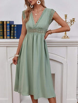 Lace Detail V-Neck Cap Sleeve Dress - Trendsi - Flyclothing LLC