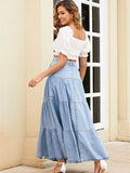 Button Front Tiered Denim Dress - Trendsi