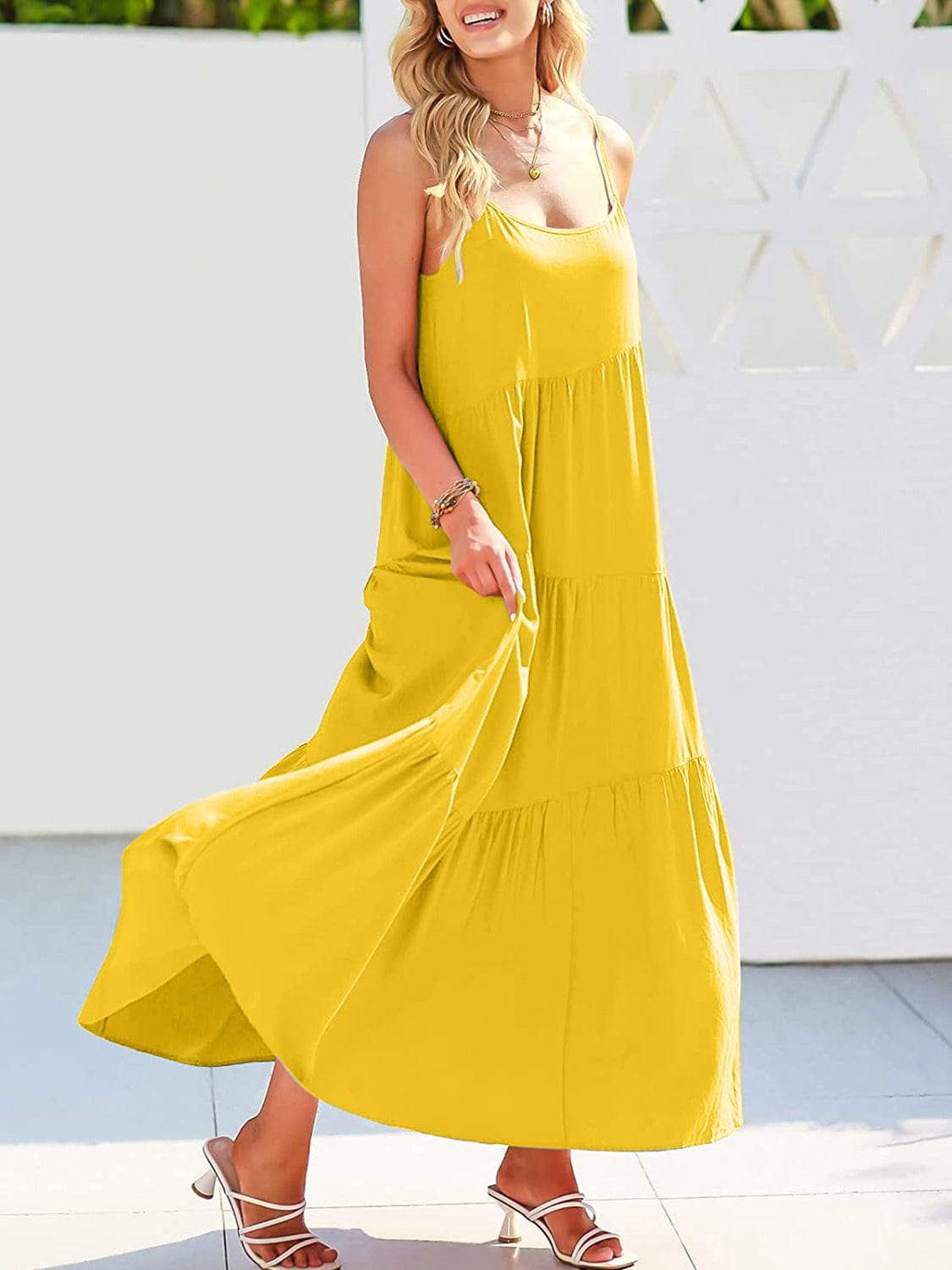 Full Size Ruched Tiered Spaghetti Strap Dress - Trendsi - Flyclothing LLC