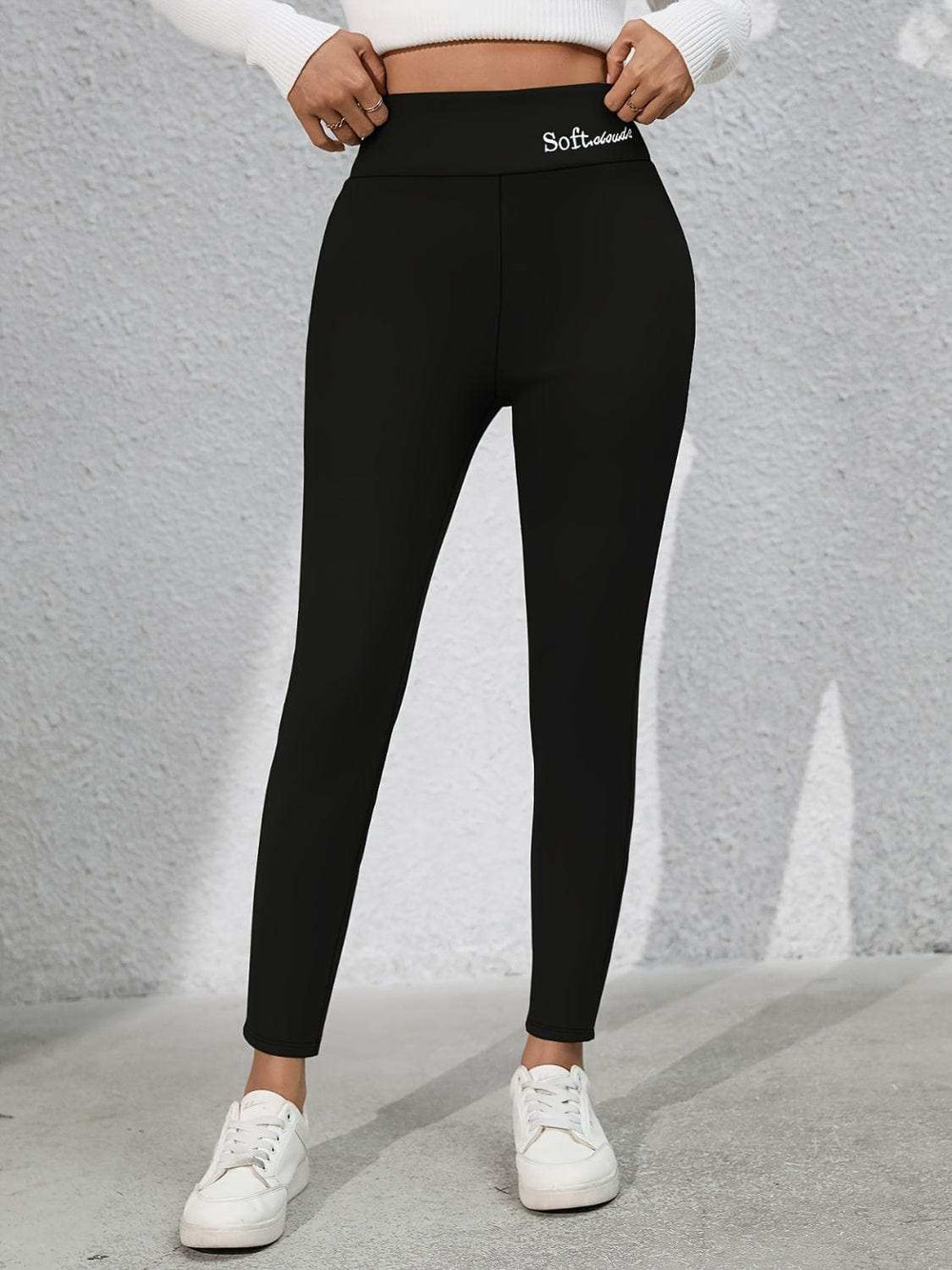 Full Size Letter Embroidered High Waist Leggings - Trendsi - Flyclothing LLC