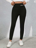 Full Size Letter Embroidered High Waist Leggings - Trendsi - Flyclothing LLC