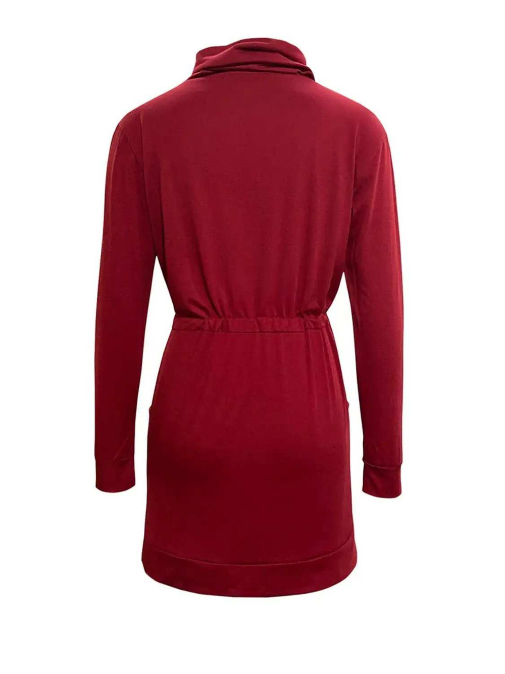 Drawstring Turtleneck Long Sleeve Mini Dress - Trendsi - Flyclothing LLC