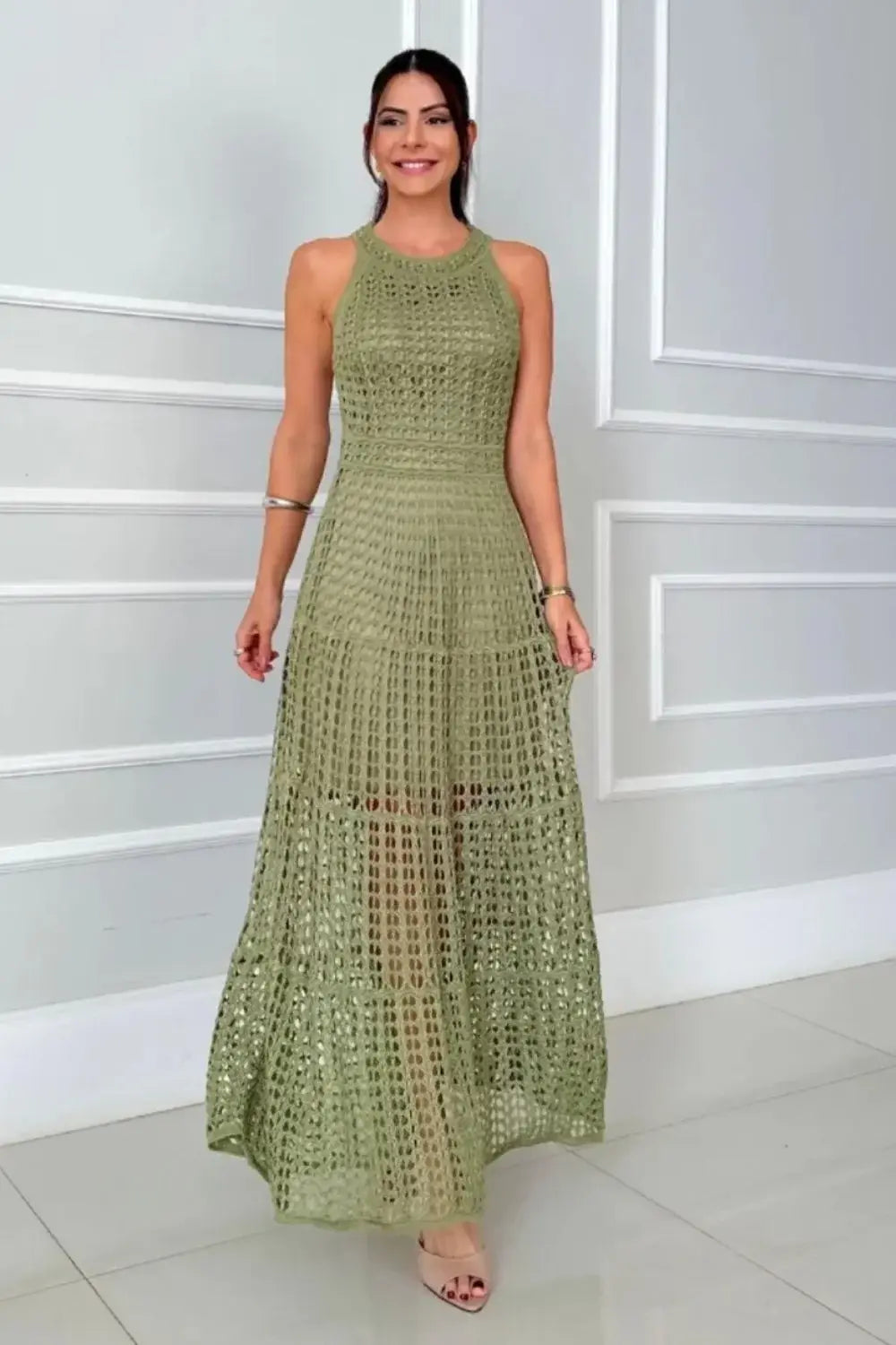 Hollowed-Out Sleeveless Maxi Dress - Trendsi - Flyclothing LLC