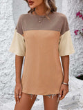 Color Block Round Neck Half Sleeve T-Shirt - Trendsi - Flyclothing LLC