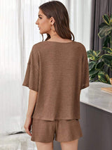 Full Size Waffle-Knit Dropped Shoulder Top and Shorts Set - Trendsi - Flyclothing LLC