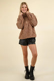 VERY J Fuzzy Fleece Half Zip Cable Pattern Sweatshirt - Trendsi