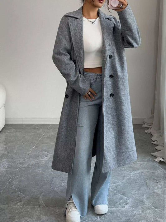 Double-Breasted Longline Coat - Trendsi - Flyclothing LLC