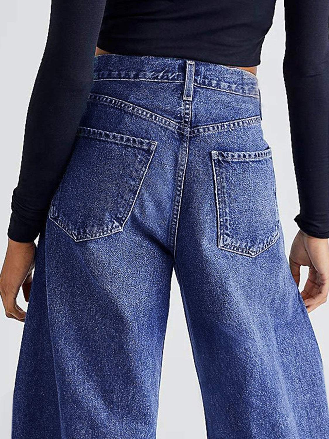 Raw Hem Wide Leg Jeans with Pockets - Trendsi - Flyclothing LLC