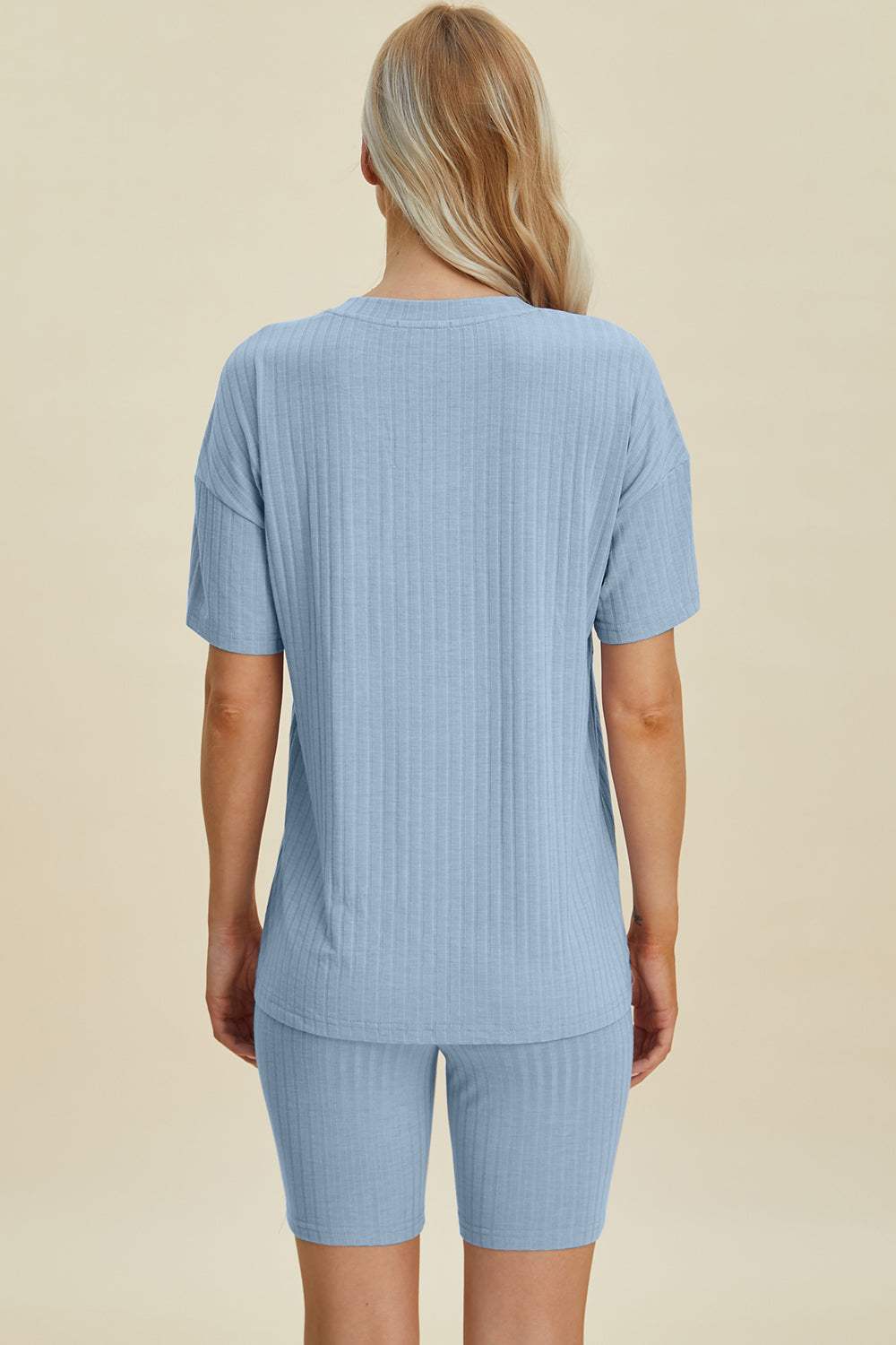 Basic Bae Full Size Ribbed V-Neck Short Sleeve Top and Shorts Set - Trendsi - Flyclothing LLC