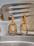 Stainless Steel Two-Tone Interlocked Hoop Earrings - Trendsi - Flyclothing LLC