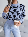 Leopard Round Neck Dropped Shoulder Sweater - Trendsi - Flyclothing LLC