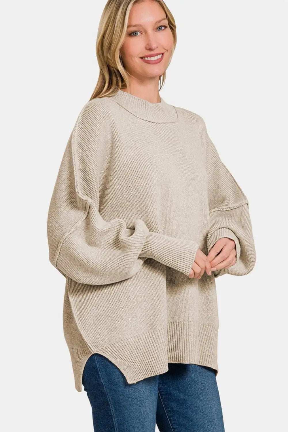 Zenana Side Sit Oversize Sweater - Trendsi - Flyclothing LLC