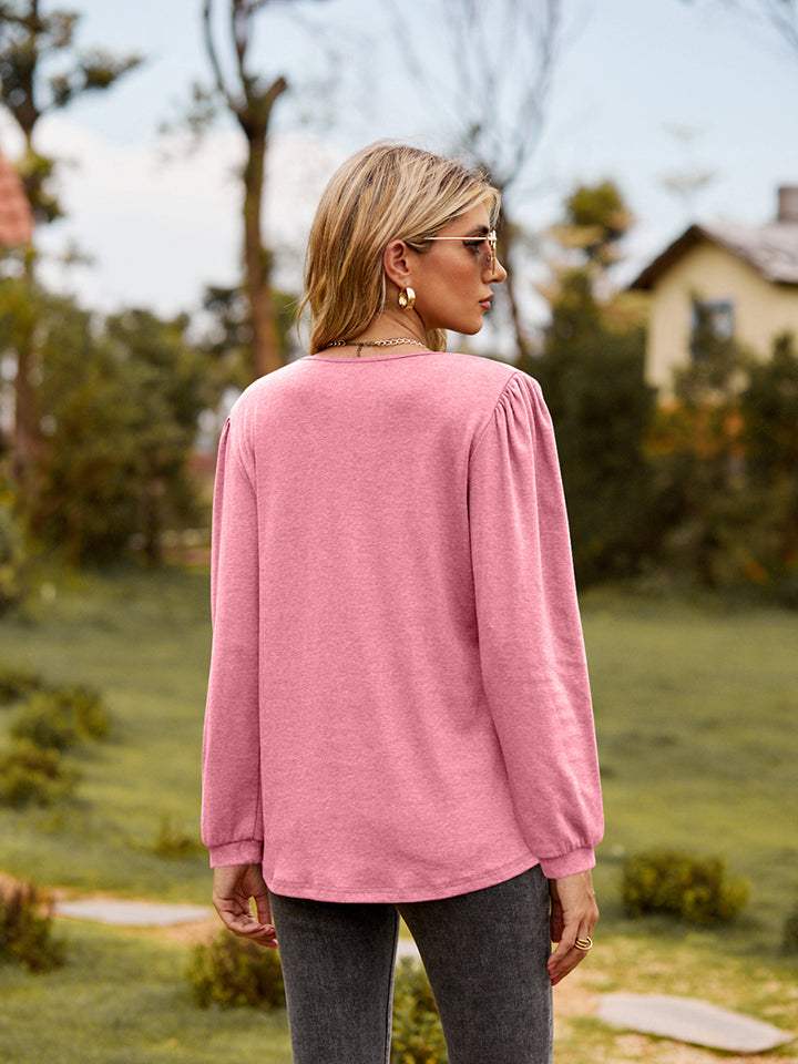 Puff Sleeve Ruffle Trim Blouse - Trendsi - Flyclothing LLC