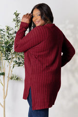 Basic Bae Full Size Ribbed Round Neck Long Sleeve Slit Top - ShopBasicbae - Flyclothing LLC