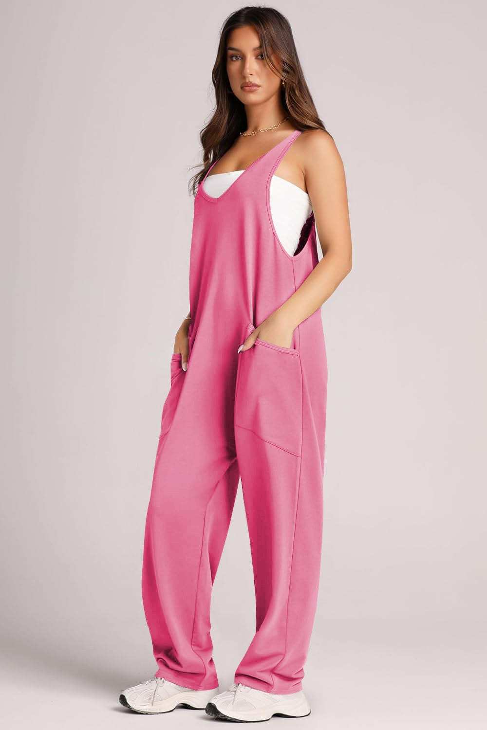 Lovelet V-Neck Wide Strap Overalls - Trendsi - Flyclothing LLC