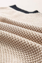 Contrast Trim Round Neck Cap Sleeve Knit Top - Trendsi - Flyclothing LLC