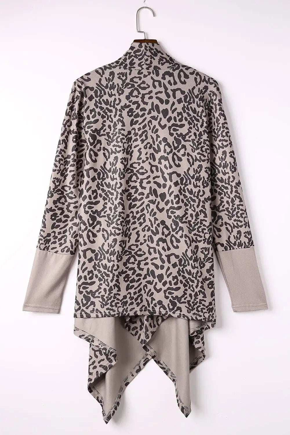 Leopard Open Front Long Sleeve Cover-Up - Trendsi - Flyclothing LLC