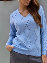 Openwork V-Neck Sweater - Trendsi - Flyclothing LLC