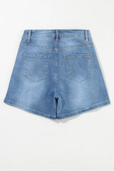 Rhinestone High Waist Denim Shorts - Trendsi - Flyclothing LLC